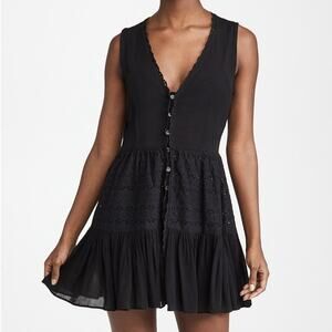 Playa Lucila Black Eyelet Sleeveless Fit & Flare Mini Dress Coverup